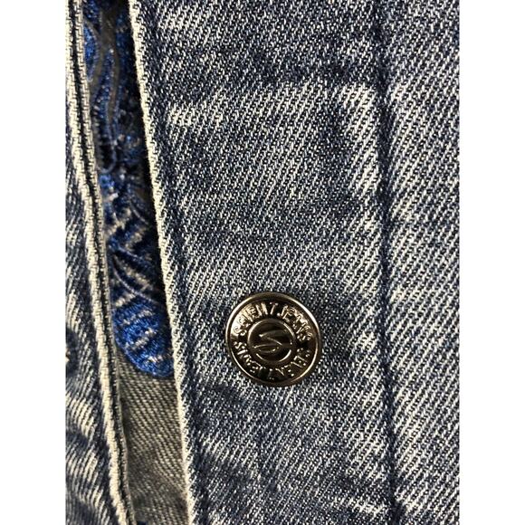 Seven7 Blue Floral Embroidered Denim Jacket Women’s Sz Small - Picture 4 of 7